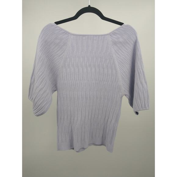 J. Crew T-Shirt Top XL Square Neck Elbow Sleeve Ribbed Stretch Casual Lavender - Picture 4 of 7
